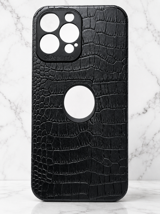Croco Leather iPhone Case – Black | 3D Camera Protection