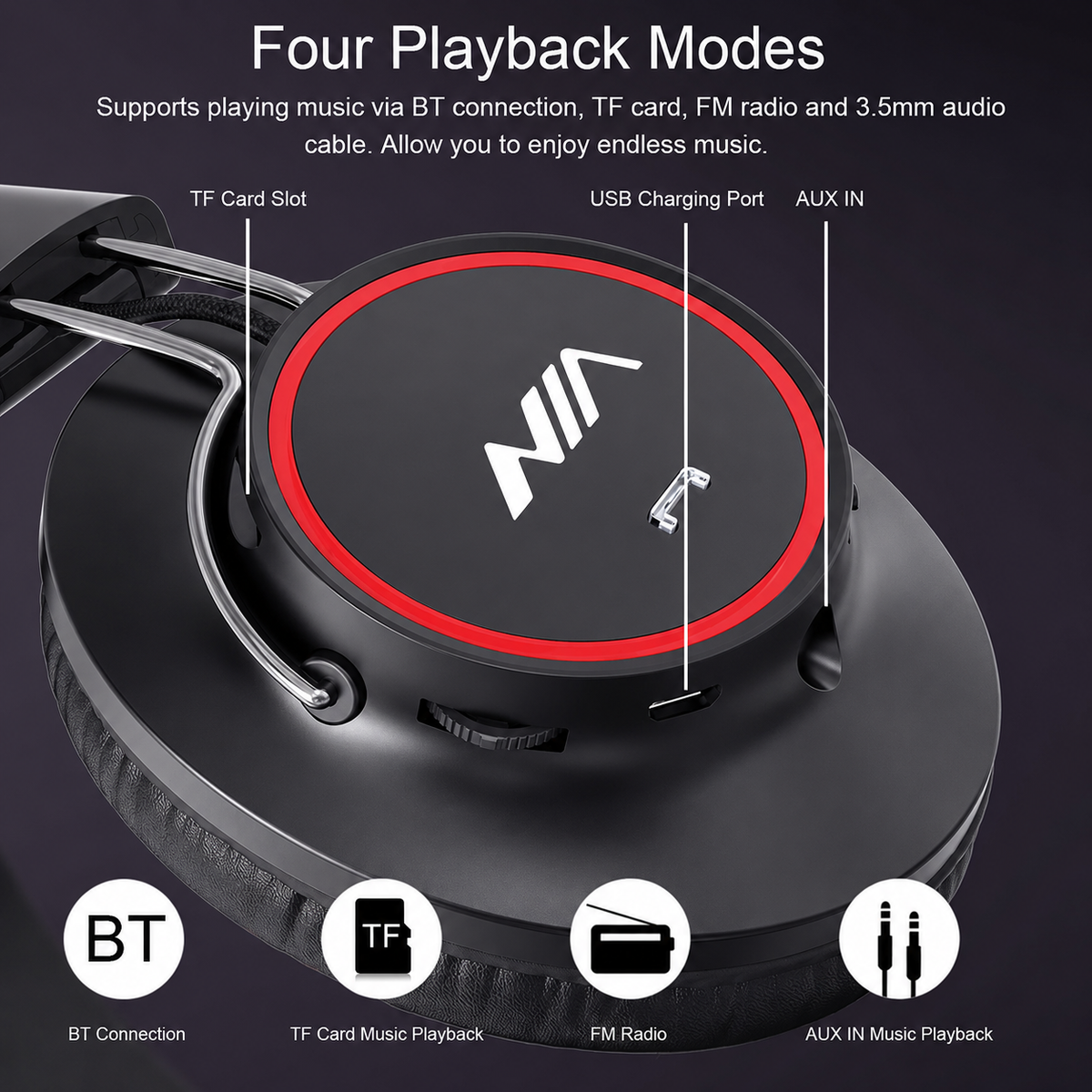 NIA S3000 Wireless Bluetooth Over-Ear Headphones