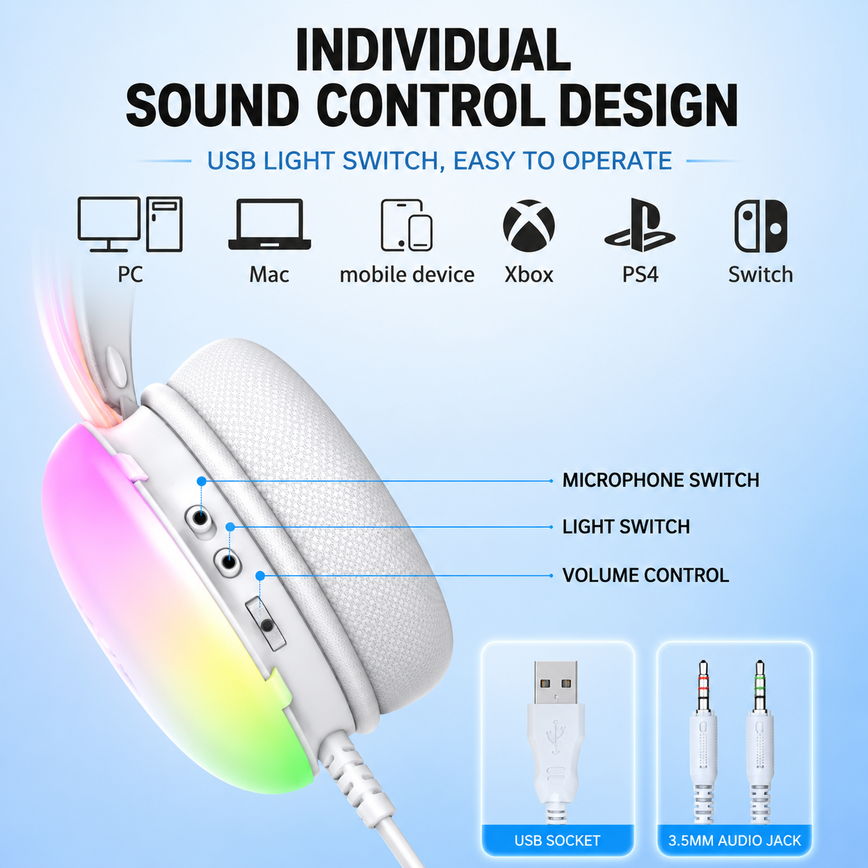 ONIKUMA X25 Pro RGB Gaming Headset with Mic - White