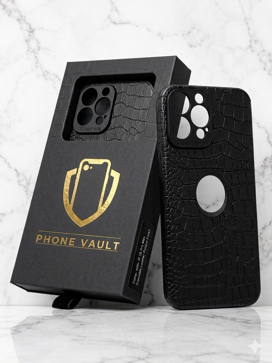 Croco Leather iPhone Case – Black | 3D Camera Protection