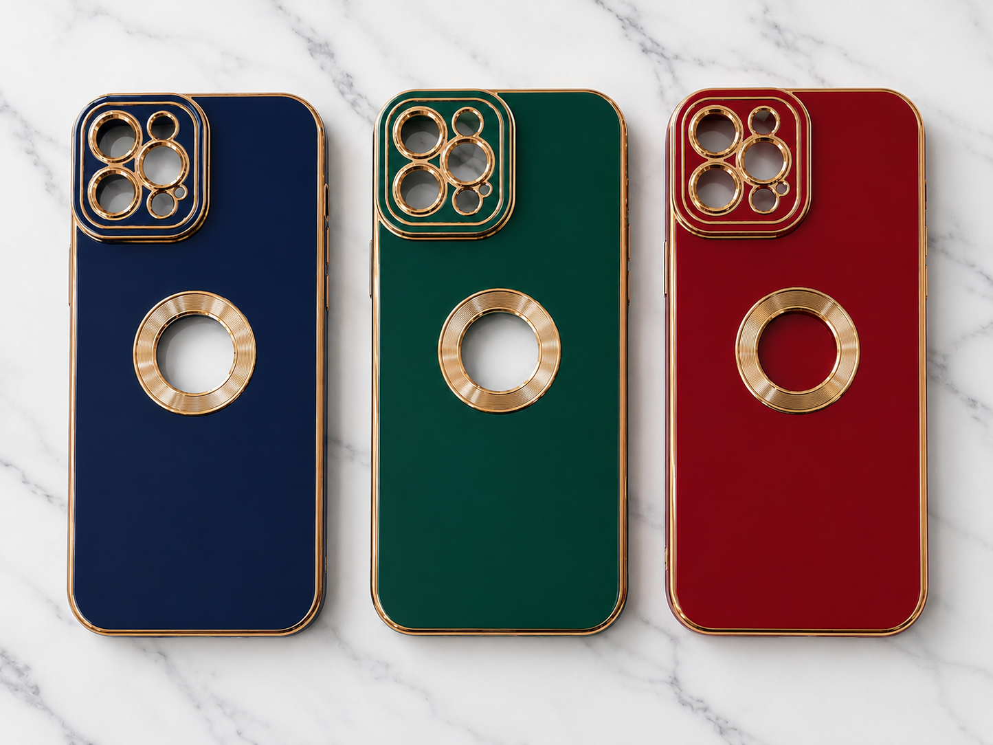 Luxury iPhone Case — Navy Blue & Gold | Camera Protection + Logo Cutout