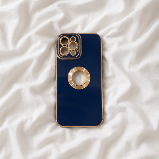 Luxury iPhone Case — Navy Blue & Gold | Camera Protection + Logo Cutout